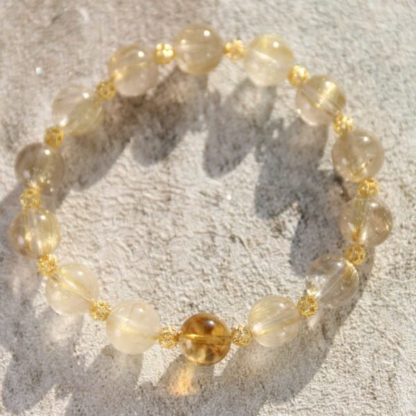 Amber Golden Rhyme: Handmade Bracelet with Yellow Hair Crystal and Yellow Pagoda Crystal as the Main Bead - 图片 6