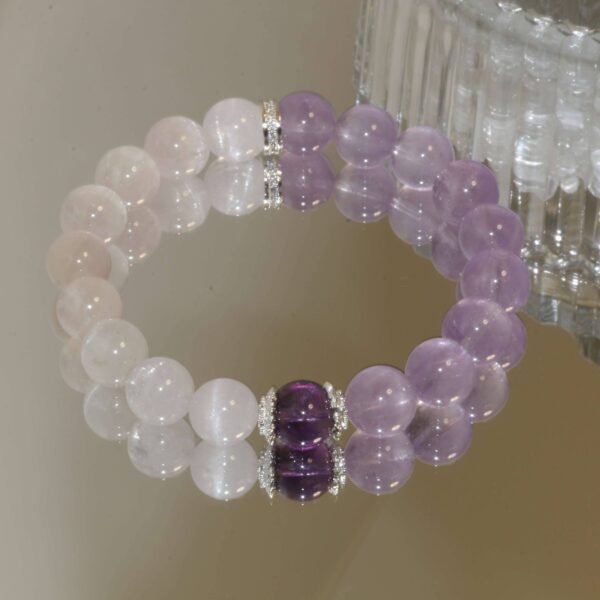 Lavender Amethyst-Rose Quartz and Amethyst Main Bead in the Style of Lush Grape Vines - 图片 3