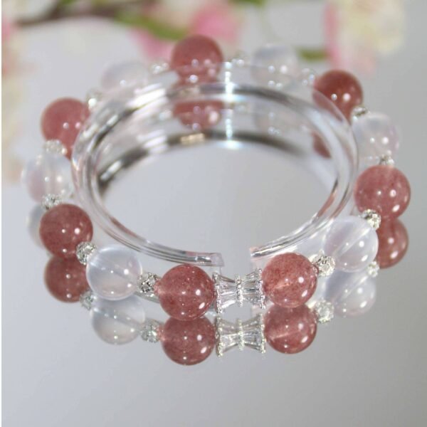 Strawberry Quartz Bracelet, Handmade Design of Natural Crystal Bracelet
