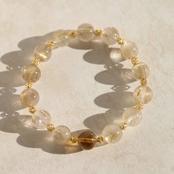 Amber Golden Rhyme: Handmade Bracelet with Yellow Hair Crystal and Yellow Pagoda Crystal as the Main Bead - 图片 5
