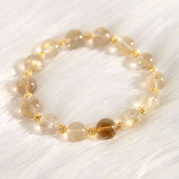 Amber Golden Rhyme: Handmade Bracelet with Yellow Hair Crystal and Yellow Pagoda Crystal as the Main Bead - 图片 2