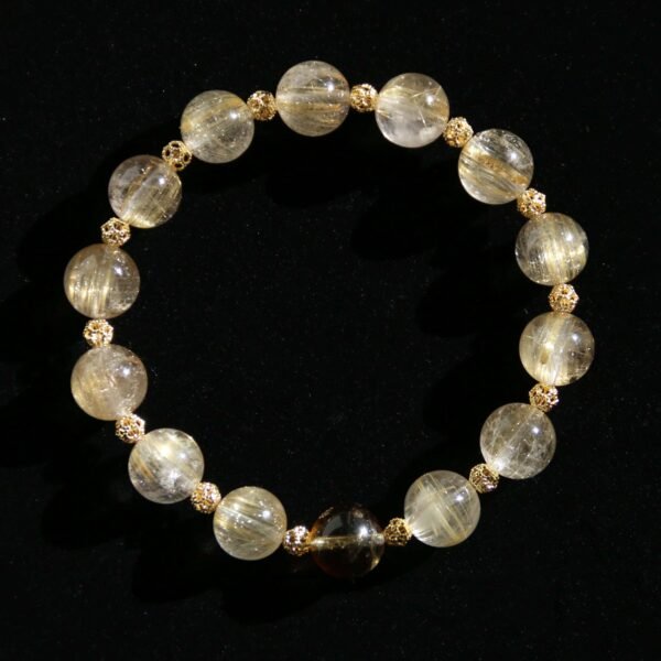 Amber Golden Rhyme: Handmade Bracelet with Yellow Hair Crystal and Yellow Pagoda Crystal as the Main Bead - 图片 4