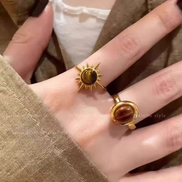 Maillard Retro Gold Sunflower Tiger Eye Ring | New Arrival | High-End Ring with Niche Design and Luxurious Jewelry - 图片 7