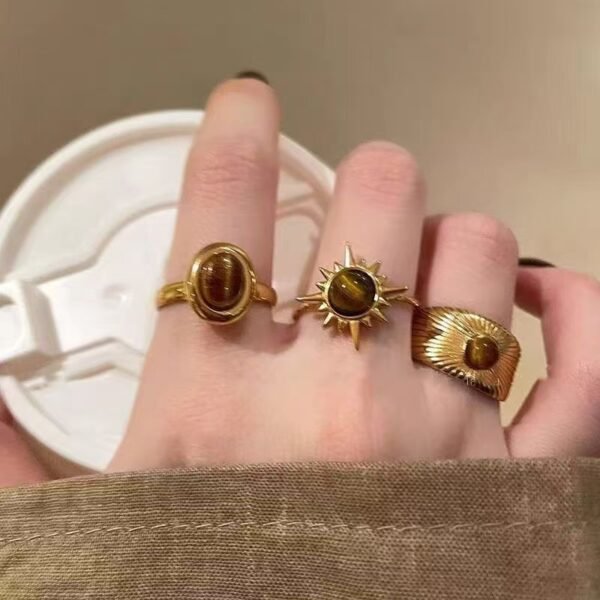 Maillard Retro Gold Sunflower Tiger Eye Ring | New Arrival | High-End Ring with Niche Design and Luxurious Jewelry - 图片 6