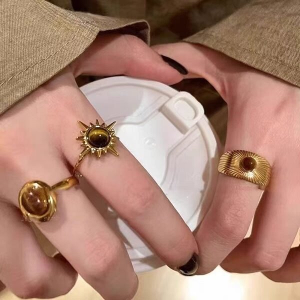 Maillard Retro Gold Sunflower Tiger Eye Ring | New Arrival | High-End Ring with Niche Design and Luxurious Jewelry