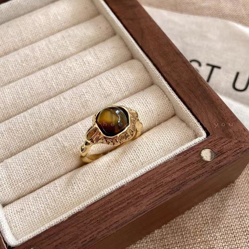 Teardrop Tiger Eye Open Ring J0945B