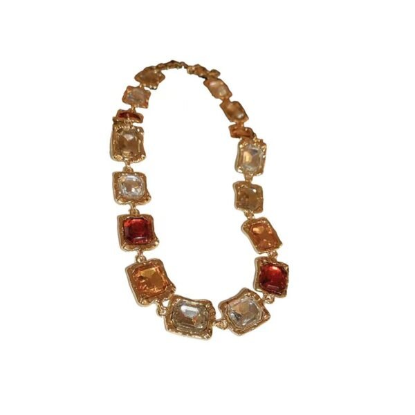Retro Luxe Diamond-Set Square Choker Necklace | High-End Royal Style | Niche Exaggerated Collar Necklace for Women - 图片 2