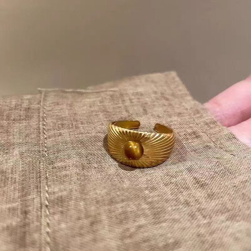 Wide Band Inlaid Tiger Eye Ring J0989C