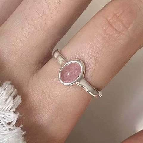 Strawberry Crystal Bumpy Band Silver Ring