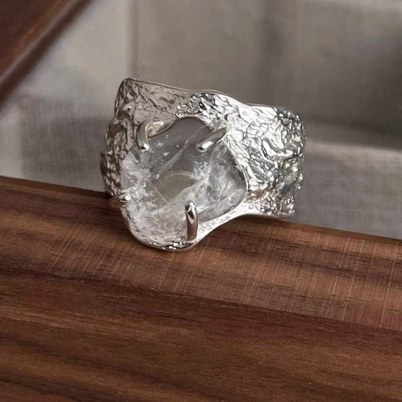 Ice Crack Quartz Raw Stone Moon Surface Ring