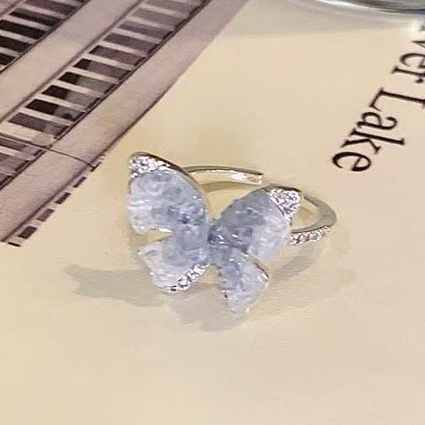 Gradual Twin Blue Crystal Butterfly Ring-Blue