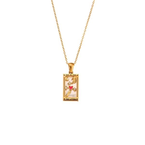 European and American INS Fashion Retro Trendy Bestselling Pendant Jewelry | Stainless Steel Rectangular Oil-Drop Zircon Tarot Card Necklace - 图片 10
