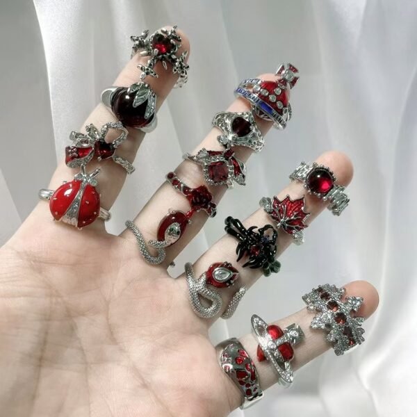 New Arrival Red Enamel Sweet Punk Ins Minimalist Fashion Niche Design Exquisite High-End Personal Ring - 图片 6