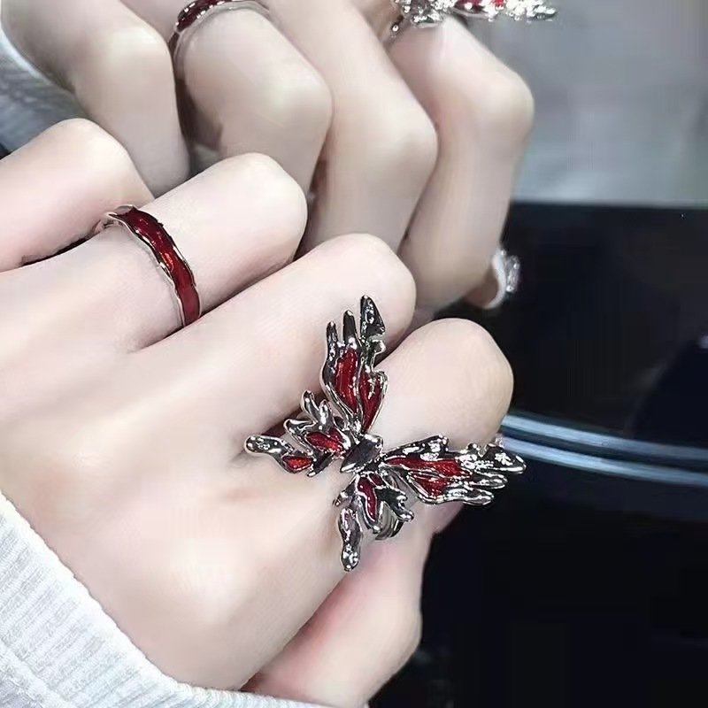 Red Butterfly Drip Glaze Ring