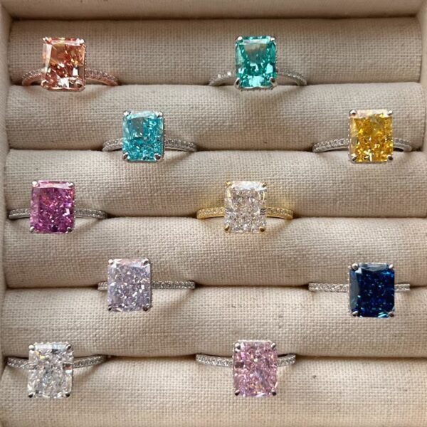S925 Silver French Super Sparkling Square Diamond 8A Ice Cut Zircon Simulated Diamond Ring for Women, Ins Niche Design Ring
