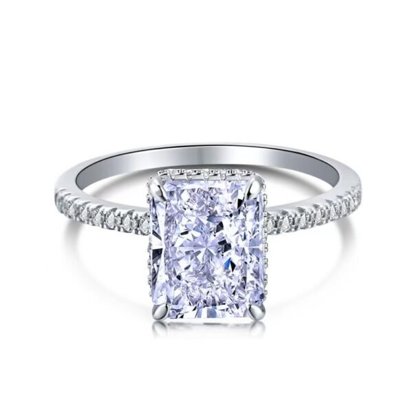 S925 Silver French Super Sparkling Square Diamond 8A Ice Cut Zircon Simulated Diamond Ring for Women, Ins Niche Design Ring - 图片 2