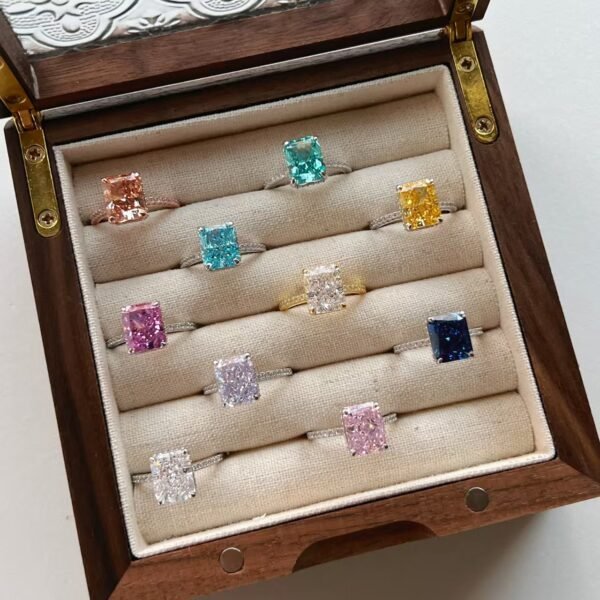S925 Silver French Super Sparkling Square Diamond 8A Ice Cut Zircon Simulated Diamond Ring for Women, Ins Niche Design Ring - 图片 14