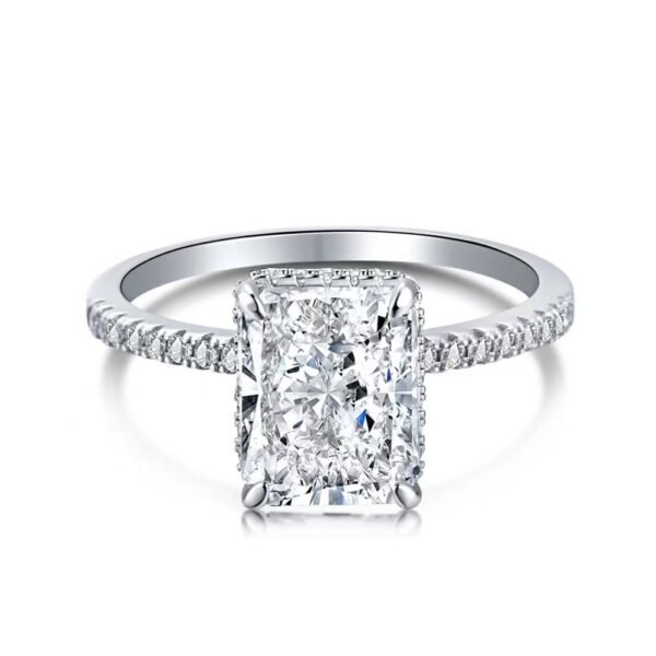 S925 Silver French Super Sparkling Square Diamond 8A Ice Cut Zircon Simulated Diamond Ring for Women, Ins Niche Design Ring - 图片 6