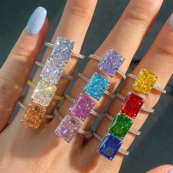 S925 Silver French Super Sparkling Square Diamond 8A Ice Cut Zircon Simulated Diamond Ring for Women, Ins Niche Design Ring - 图片 3