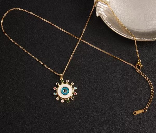 European and American Cross-Border New Arrival Dripping Oil Demon Eye Necklace for Women | Niche Design Zircon Pendant Titanium Steel Jewelry - 图片 12