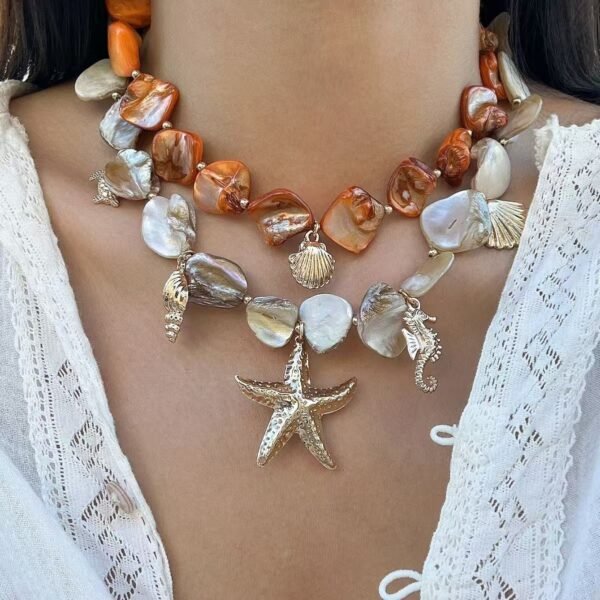 INS Ocean Style Shell and Starfish Necklace | Irregular Design for Charming Resort Vibes - 图片 24