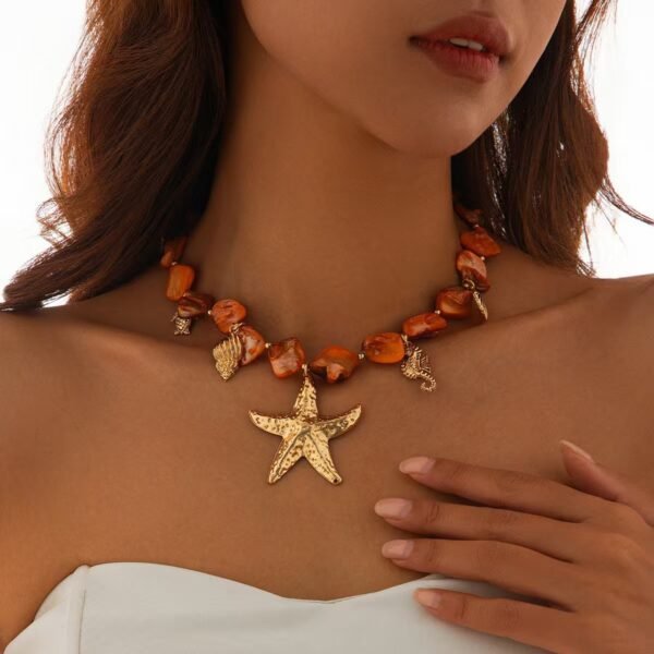 INS Ocean Style Shell and Starfish Necklace | Irregular Design for Charming Resort Vibes - 图片 4